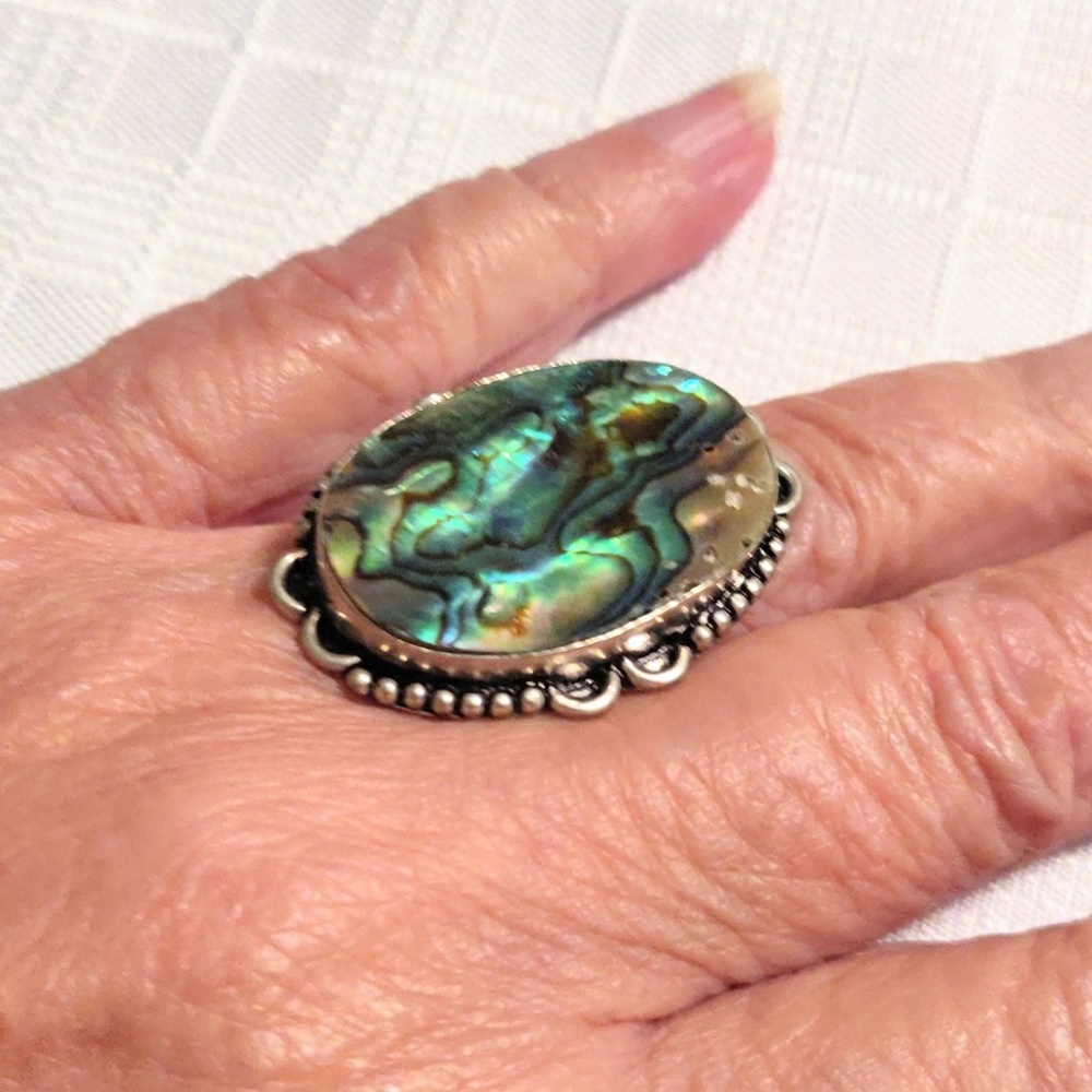 Large oval abalone shell ring